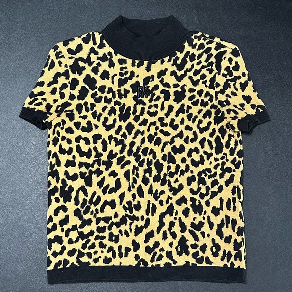 DKNY Jeans Black & Tan Leopard Knit Top - Picture 4 of 7